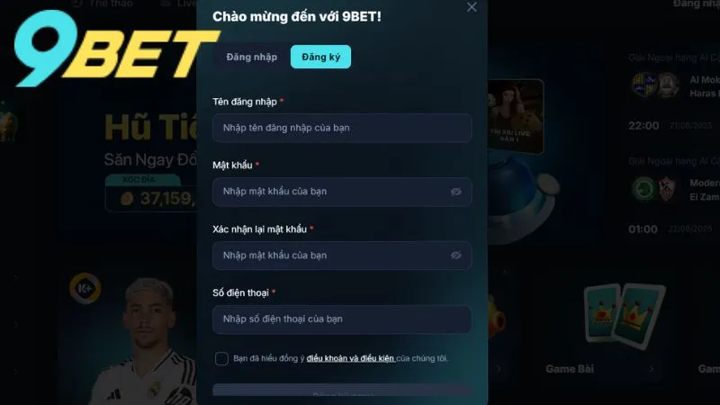 9bet tạo điều kiện tối đa để khách chơi kích hoạt tài khoản thành viên nhanh chóng nhất
